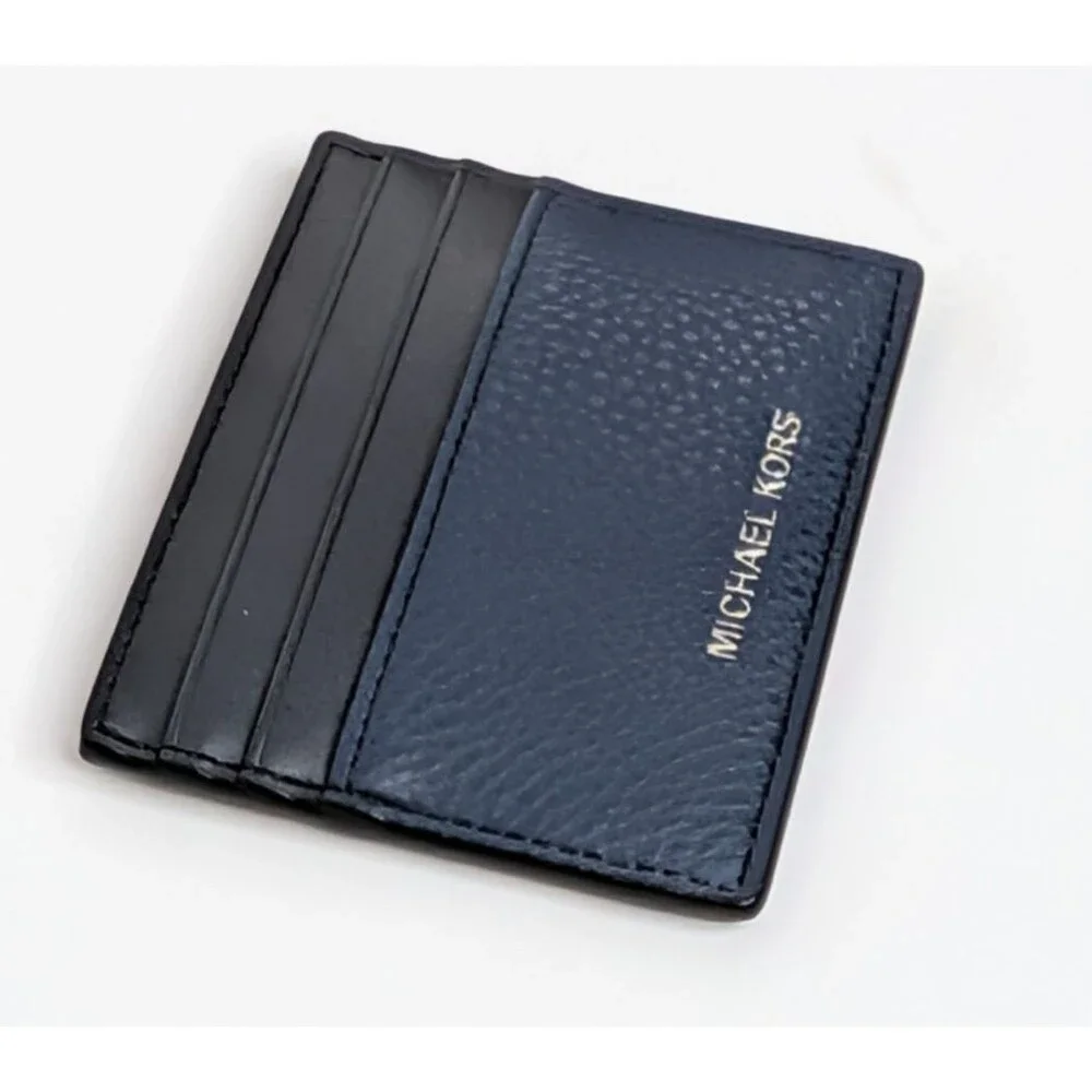 Michael Kors Cooper Tall Leather Card Holder - Navy/Black
